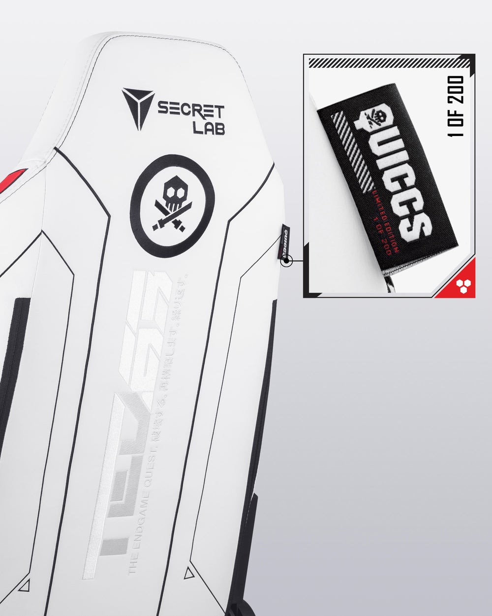 Back view of Secretlab QUICCS Edition with limited edition label